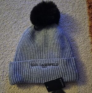 Karl Lagerfeld Gray Ribbed Beanie